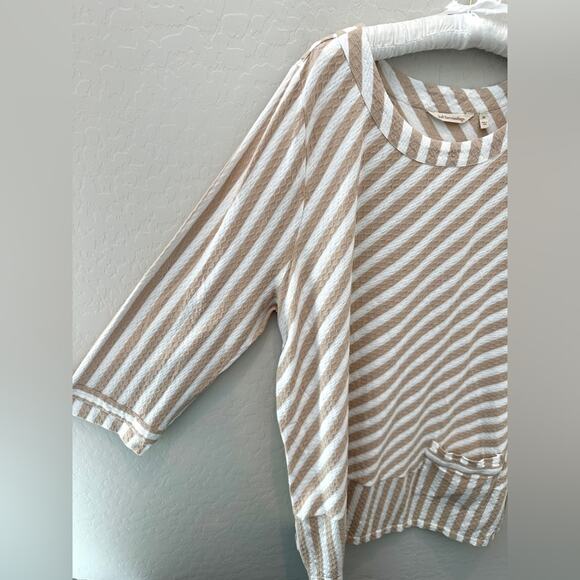 SOFT SURROUNDINGS Striped Cotton Tunic Top Beige White Textured Pocket | Size 2X - Picture 3 of 7